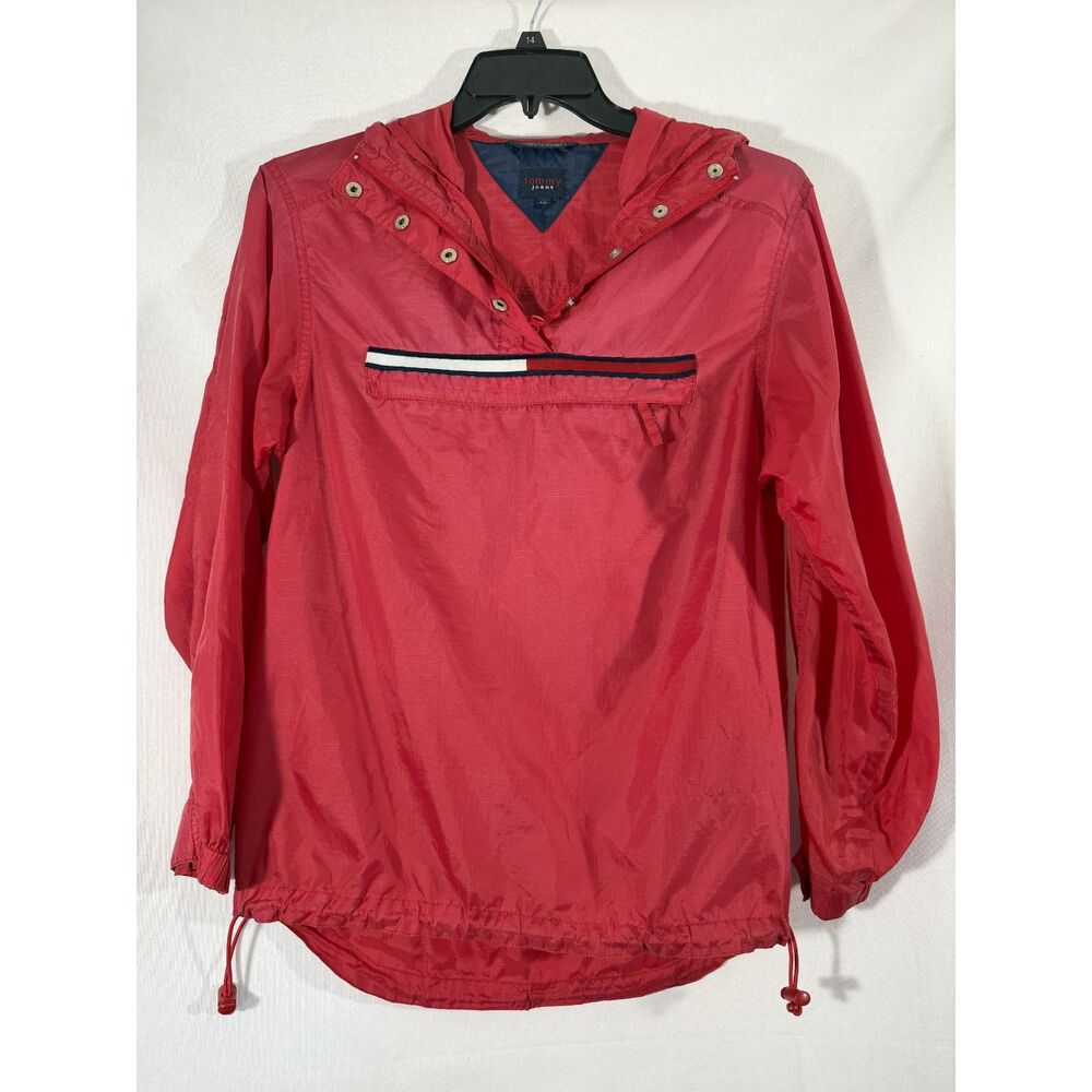 Vintage Y2K Tommy Jeans S Red Hooded Anorak Pullover Windbreaker